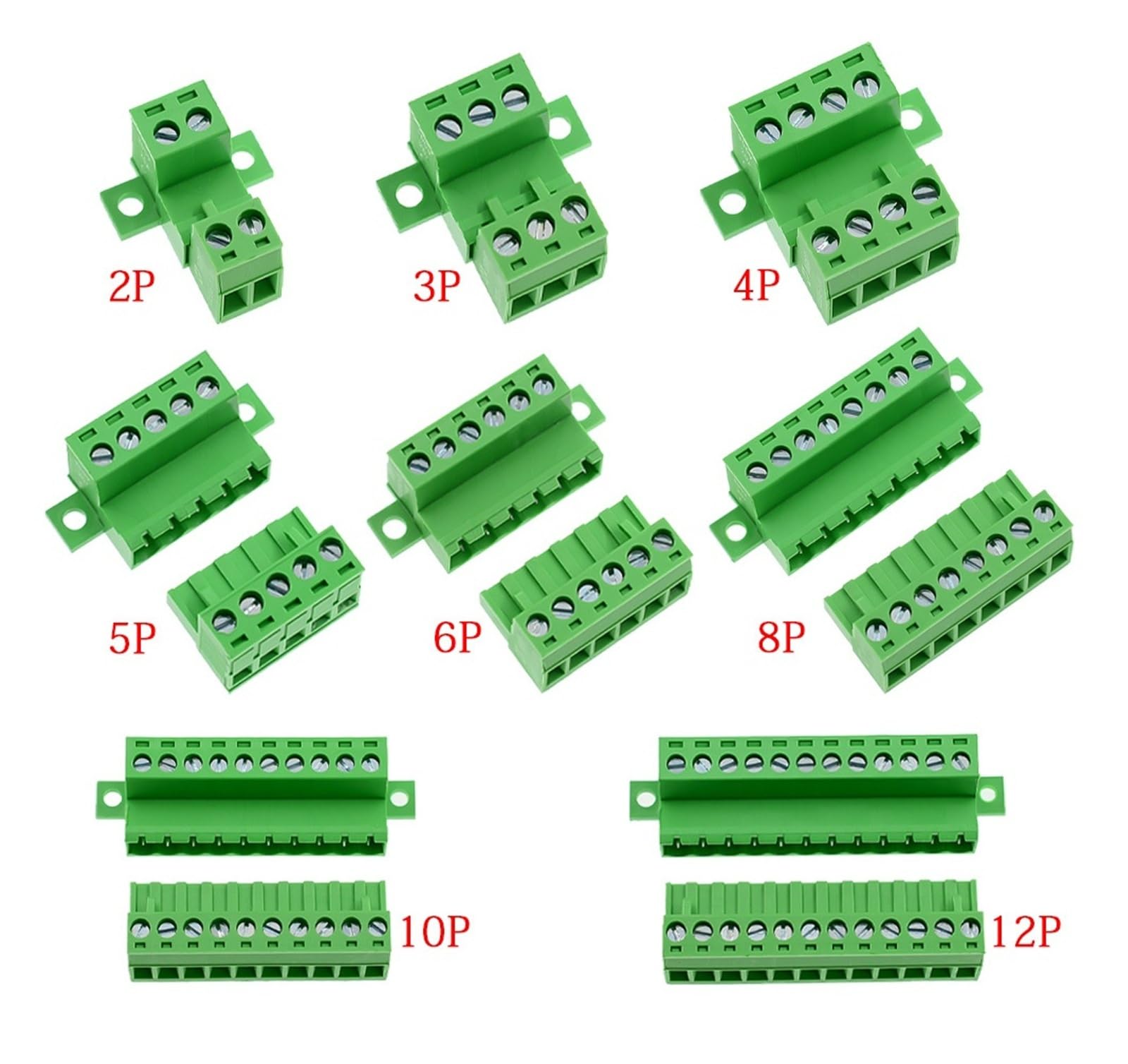 1Set Lötfreier Docking-Anschluss Typ 5.08MM Schraubklemme Typ 2edg grüne Klemmleiste