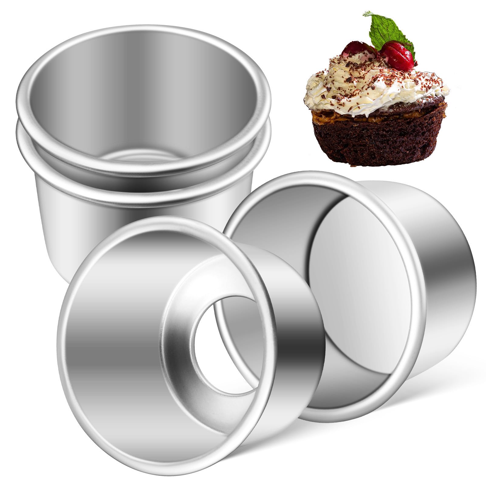 TOYANDONA 4 piezas Molde para Tartas Redondo Pequeño de Aluminio con Base Desmontable de Antiadherente Distribución Uniforme de Calor para Hornear Pasteles y Postres Horno