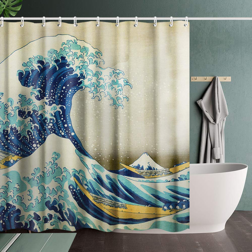 Invin Art The Great Wave Off Kanagawa Katsushika Hokusai Shower Curtain With Hooks, By Katsushika Hokusai Bathroom Painting