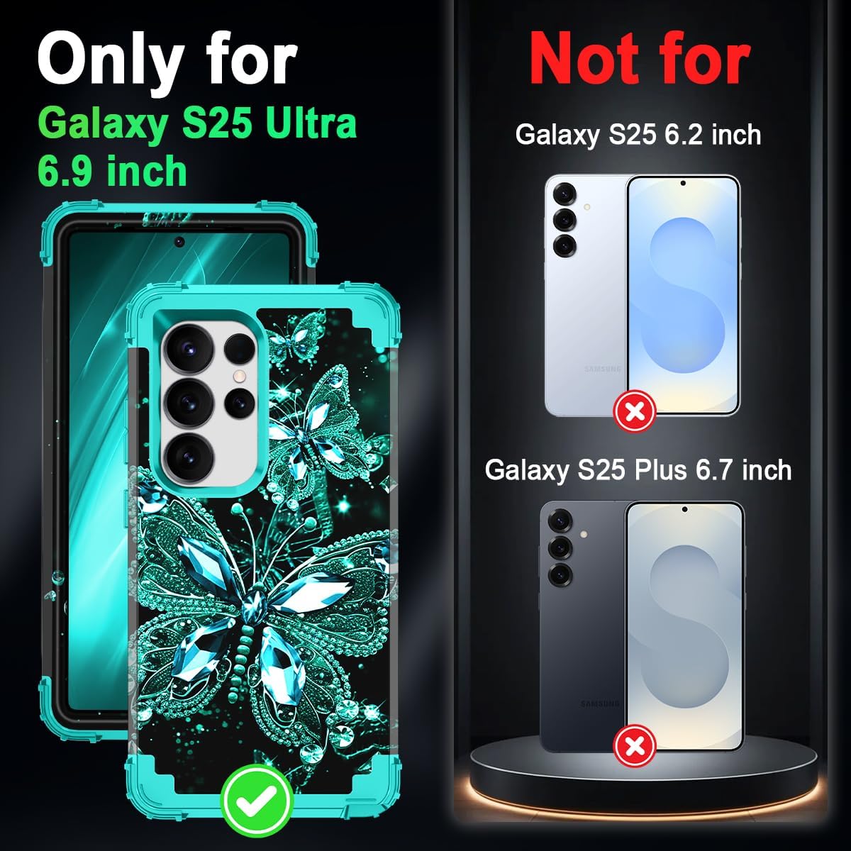 Miqala for Galaxy S25 Ultra Case,Glow in The Dark Three Layer Heavy Duty Shockproof Full Body Hard Plastic Bumper+Soft Silicone Protective Case for Samsung Galaxy S25 Ultra 5G,Blue Black image 2