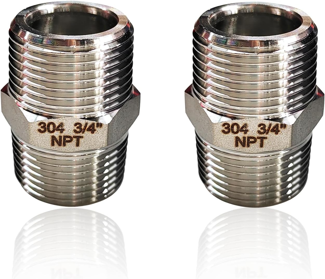 2PCS Hex Stainless Steel Nipple 3/4"NPT Male X 3/4" NPT Male Pipe Fitting 3/4 inch Stainless Steel Pipe Nipples Male Pipe Adapter Fittings Heavy Equal Nipples Connectors