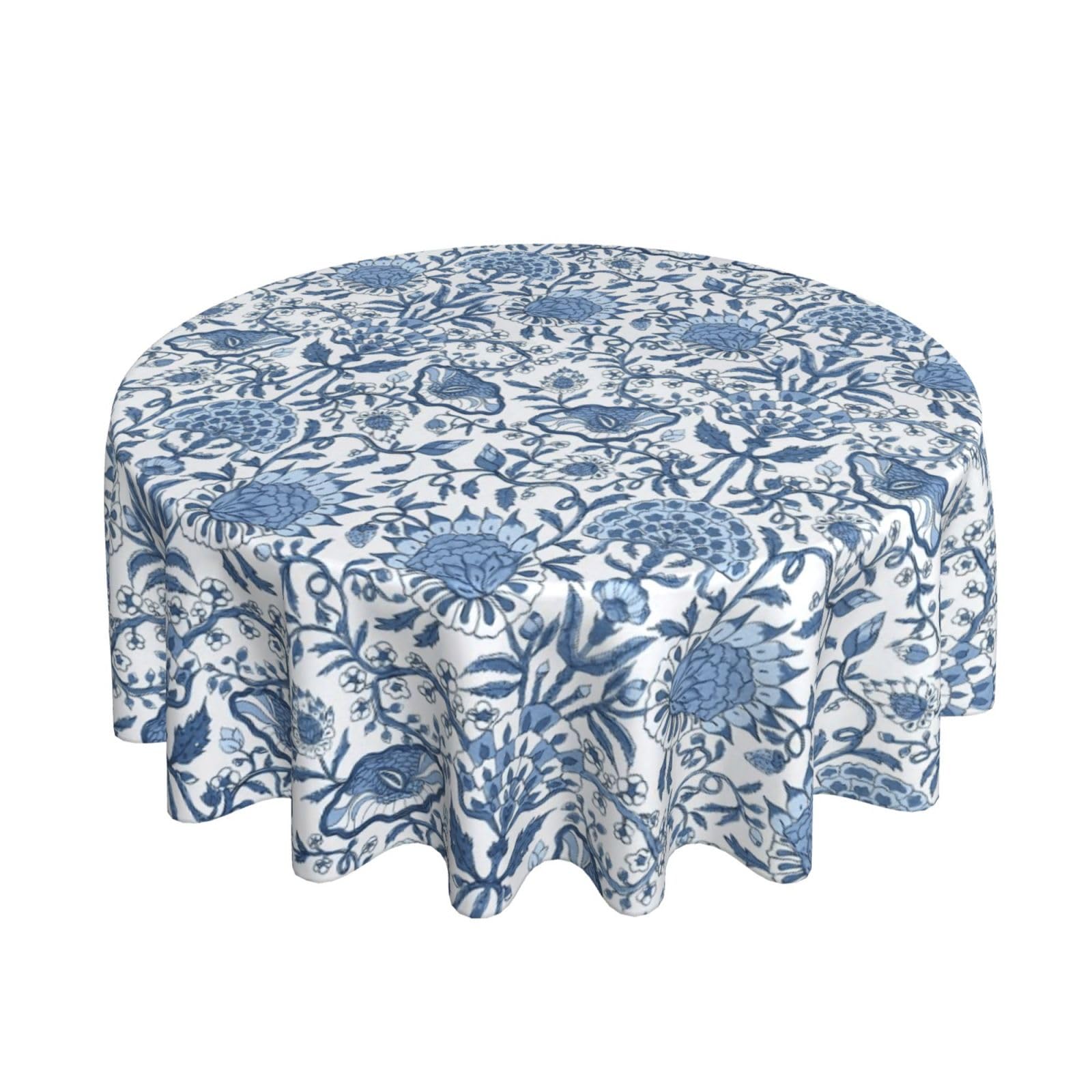 BYONEESS Spring Blue Floral Tablecloth 60 Inch Round Boho Flowers Table Cloth Rustic Farmhouse Tablecloths Washable Fabric Table Cover for Kitchen Dining Party Picnic Camping Indoor Outdoor