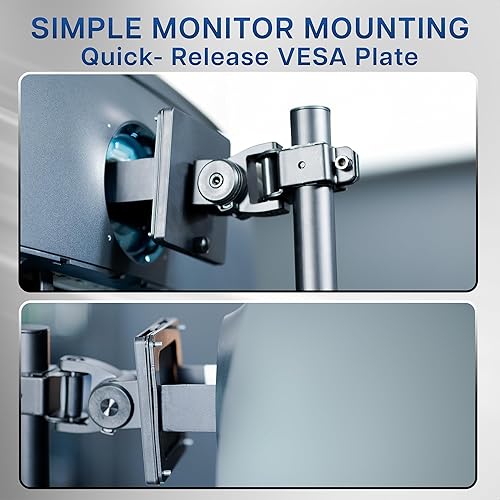 Miniatura 4 de VIVO Soporte de escritorio para monitor ultra ancho doble apilado verticalmente, montaje ajustable extra alto para 2 pantallas ultraanchas de hasta