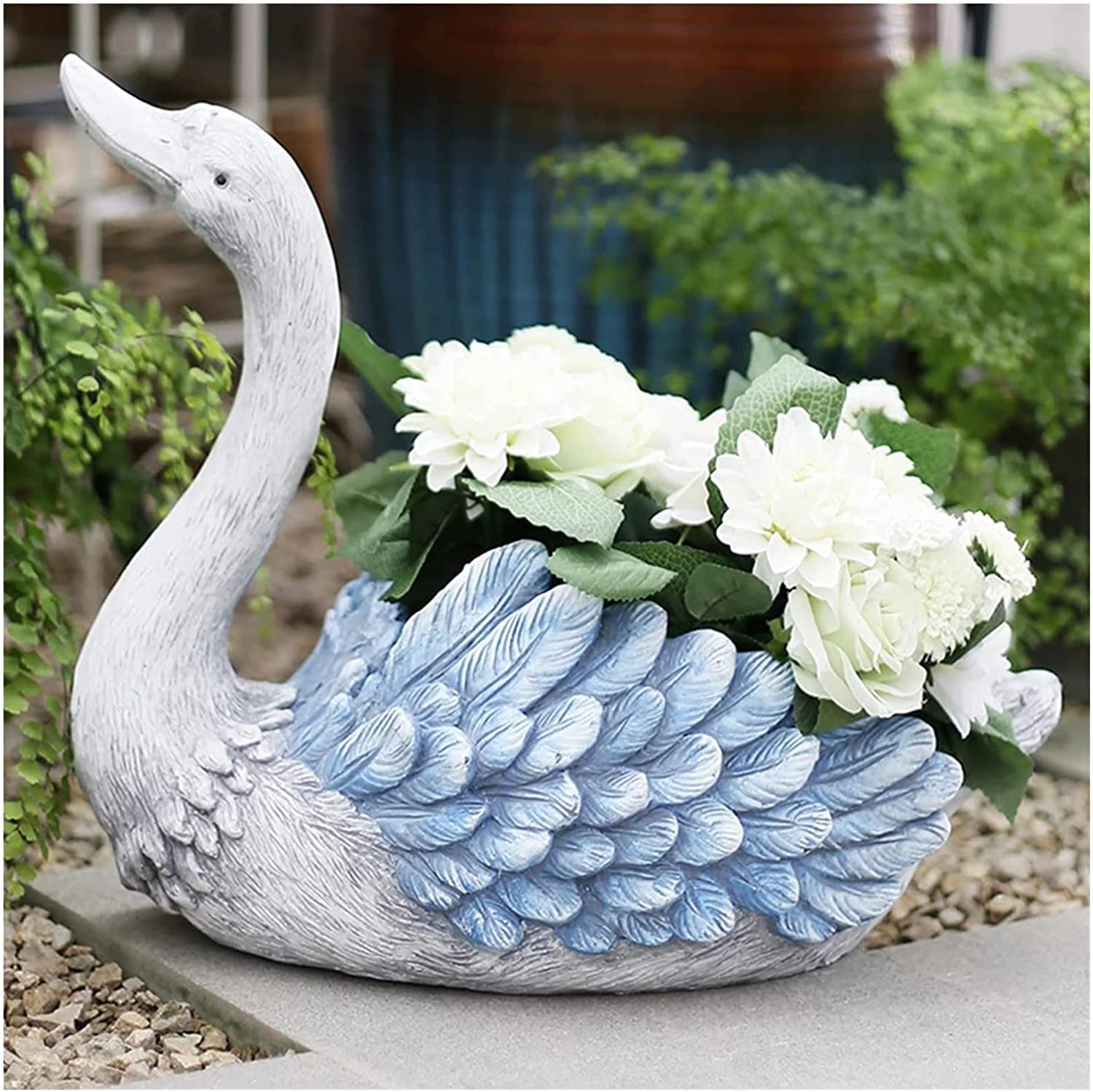 SWENEEN Garden Ornaments Decor Statue Outdoor,Outdoor Garden Sculpture Outdoor Flowerpot Flower Pot Swan Plant Pots Succulent Planters Holder Home Ornaments Office Desk Decoratio,Blue 1-Big