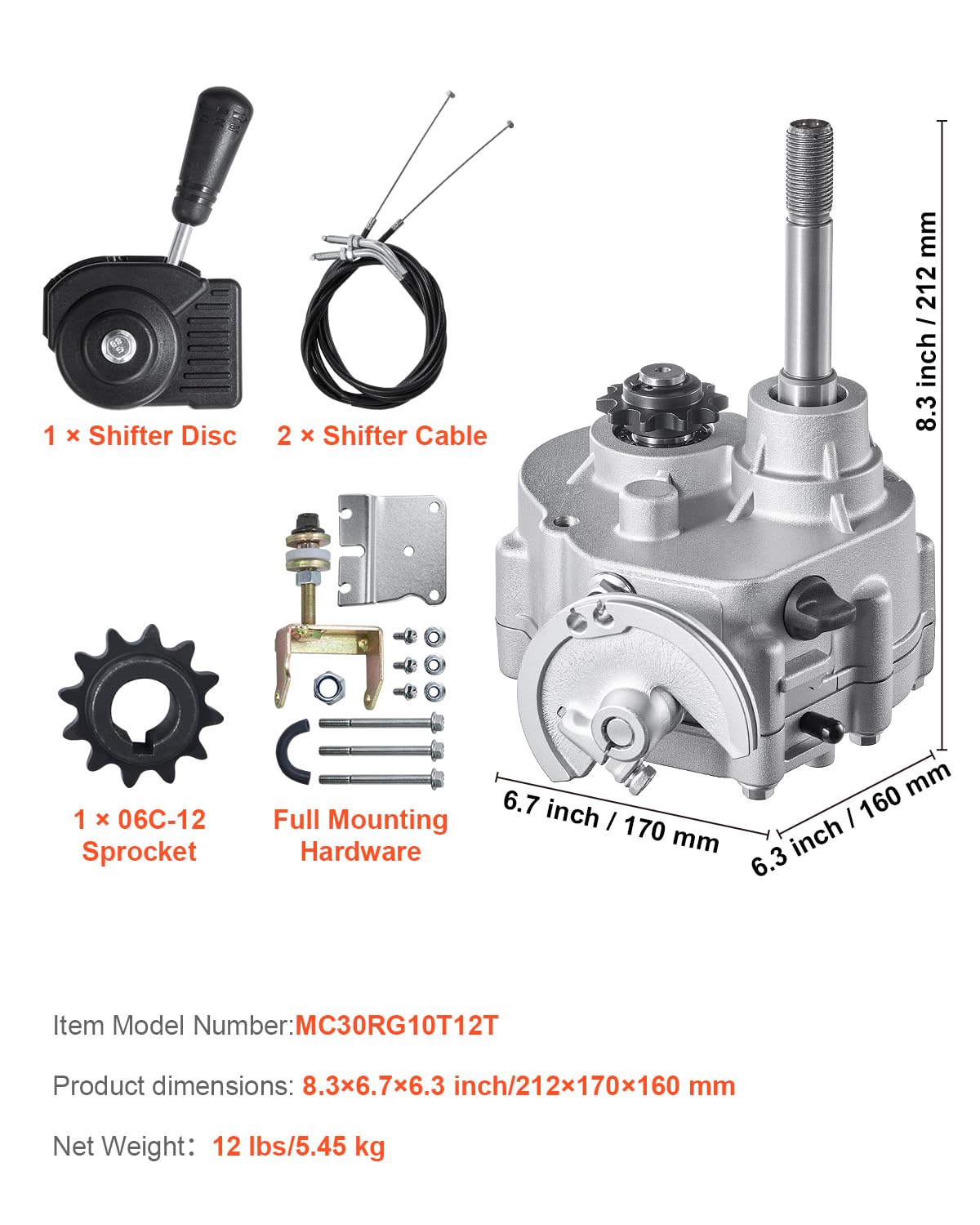 VEVOR Frizione di Trasmissione Motore da 2-7 CV, Frizione di Trasmissione 2300 giri/min con 3 Modalità di Cambio Asse Bilanciato Dinamico, Frizione a Cambio Rapido per Kart UTV, Frizione Motore