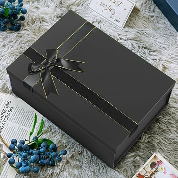 Giftilious Large Gift Boxes, 13x10x5 Black Gift Boxes 2 Pack Sturdy Gift Box with Lids for Presents, Gift Wrap Boxes for Birthdays, Groomsmen Proposal,Anniversaries, etc
