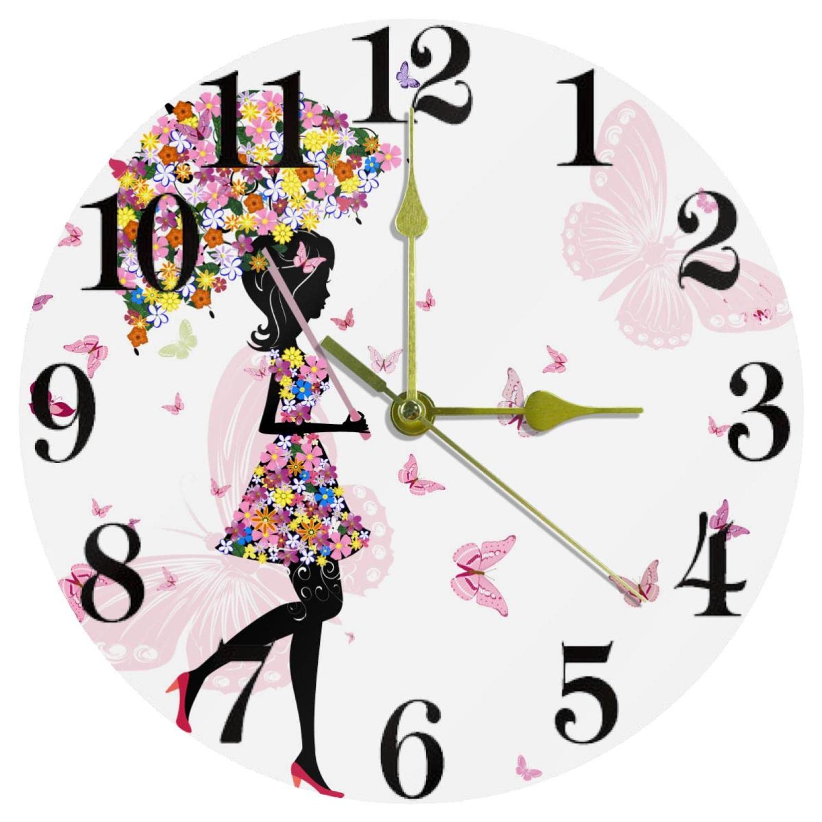 Horloge murale fille fleurie et papillons, une idée cadeau pour chambre