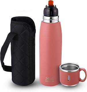 CELLO Duro Cup Style Thermosteel Flask, 500ml, Red 24 Hours Hot & Cold Bottle Dual Purpose Cup & Cap Flask for Tea Coffee Ideal for Office, Gym, Home, Kitchen, Hiking, Trekking, Travel Bottle