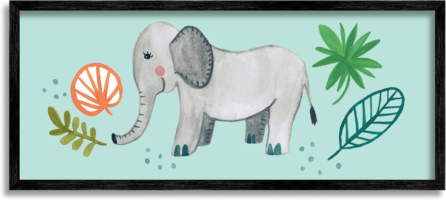 Stupell Industries Cute Whimsical Elephant Plant Botanical Illustration,Design by Heather Strianese, Green, 30 x 13