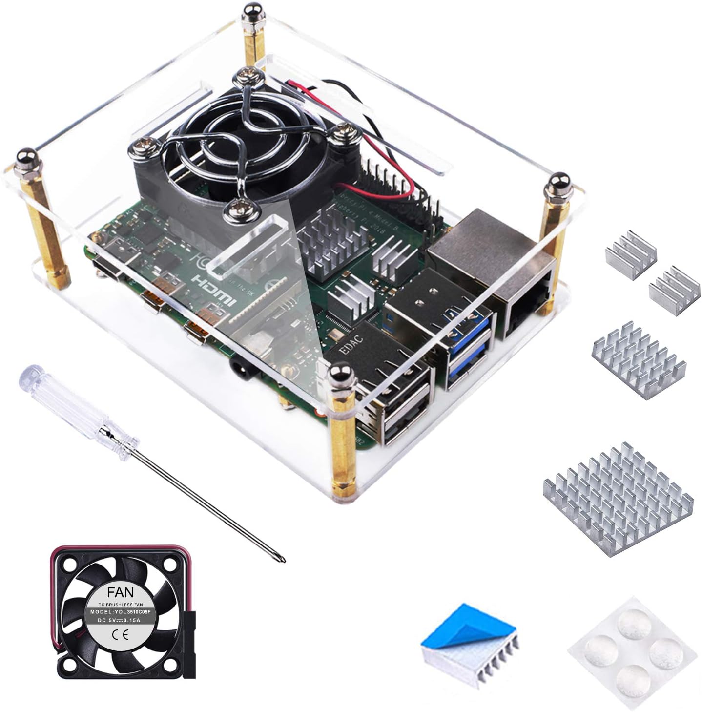 Smraza Case for Raspberry Pi 4, Acrylic Case with Cooling Fan, Heatsinks Compatible with Raspberry Pi 4 Model B, for Raspberry pi 3 B+/ 3B/ 2B Clear (Big Fan(35mm))