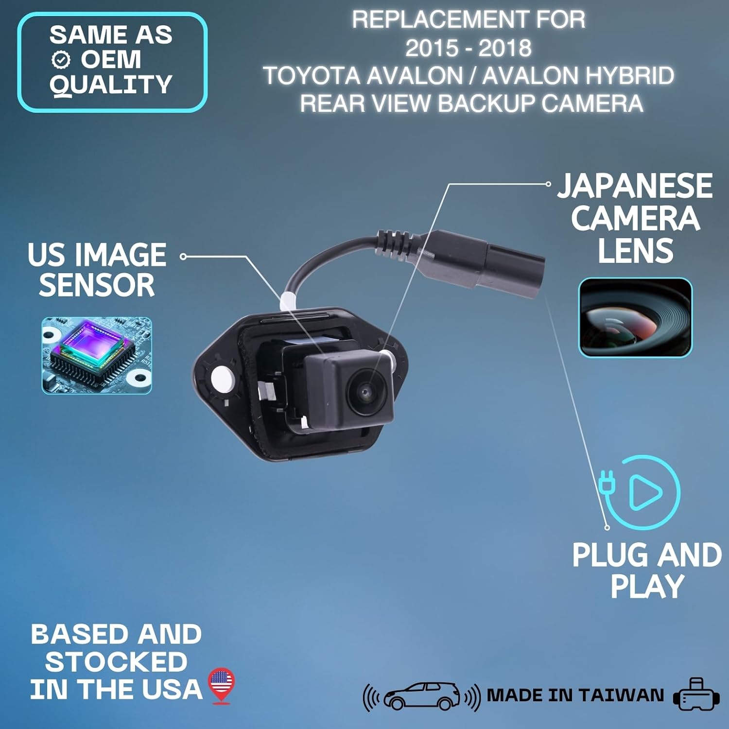Backup Camera Replaces for 2015 2016 2017 2018 Toyota Avalon/Avalon Hybrid OE Part# 8679007020, 86790-07020