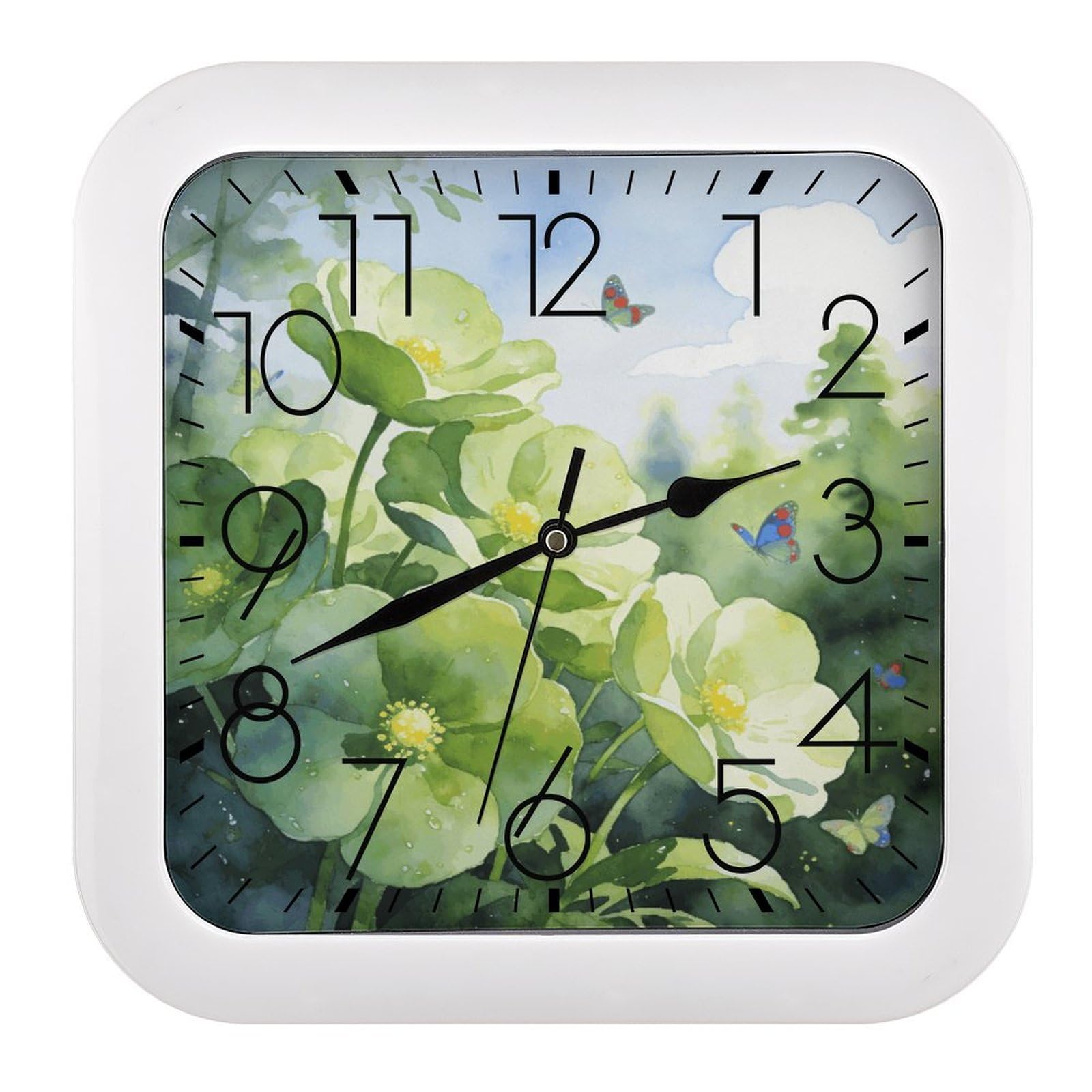 Horloge murale carrée de 25,4 cm avec motif fleurs de la jungle