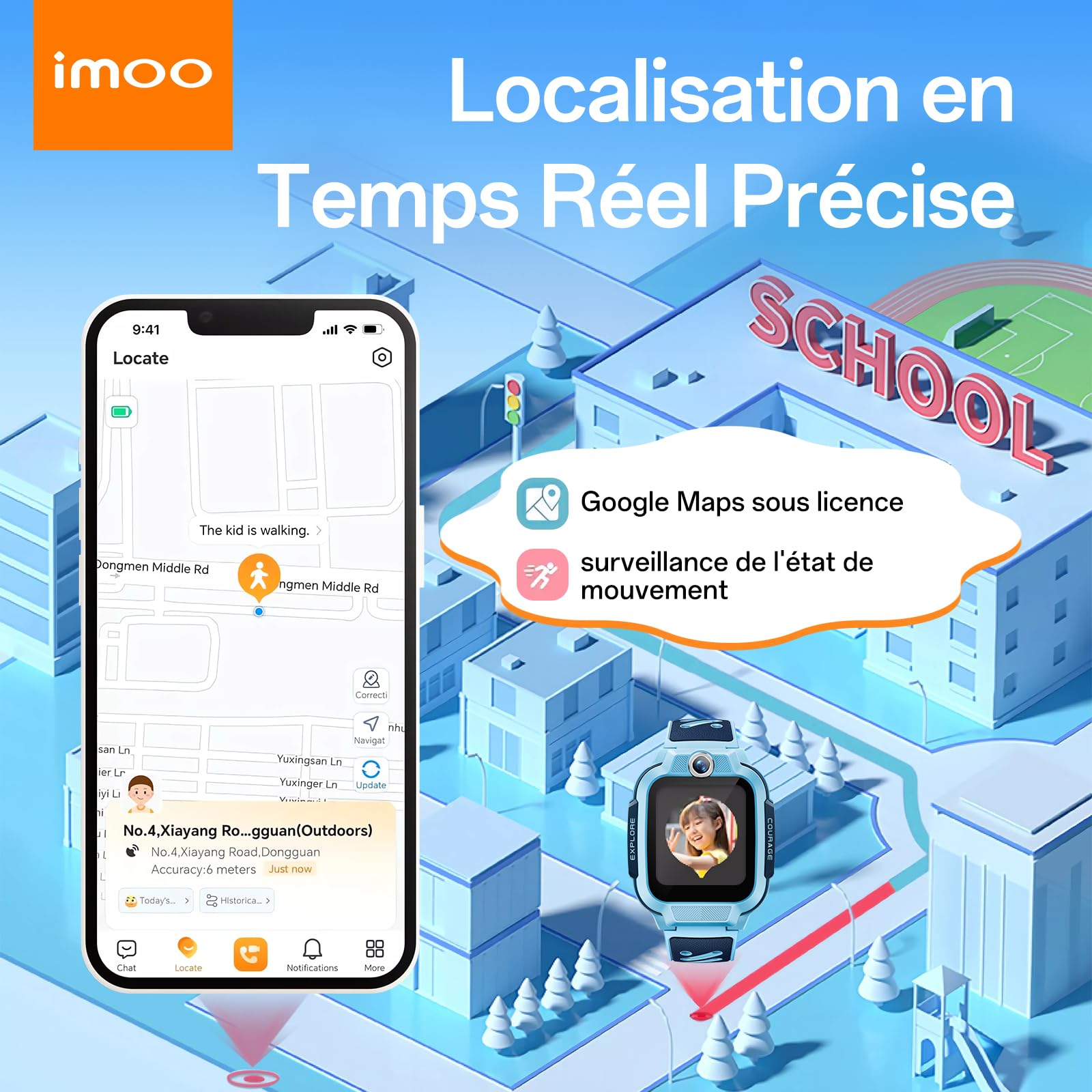 imoo Z3 Montre Connectée pour Enfants, Appels 4G Vidéo/Voix et Traqueur GPS en Temps Réel, Écran HD 1.5″ Résistant à l’Eau Jusqu’à 20m, Stockage 8GB, Contrôle Parental avec kit d'accessoires (Bleu)
