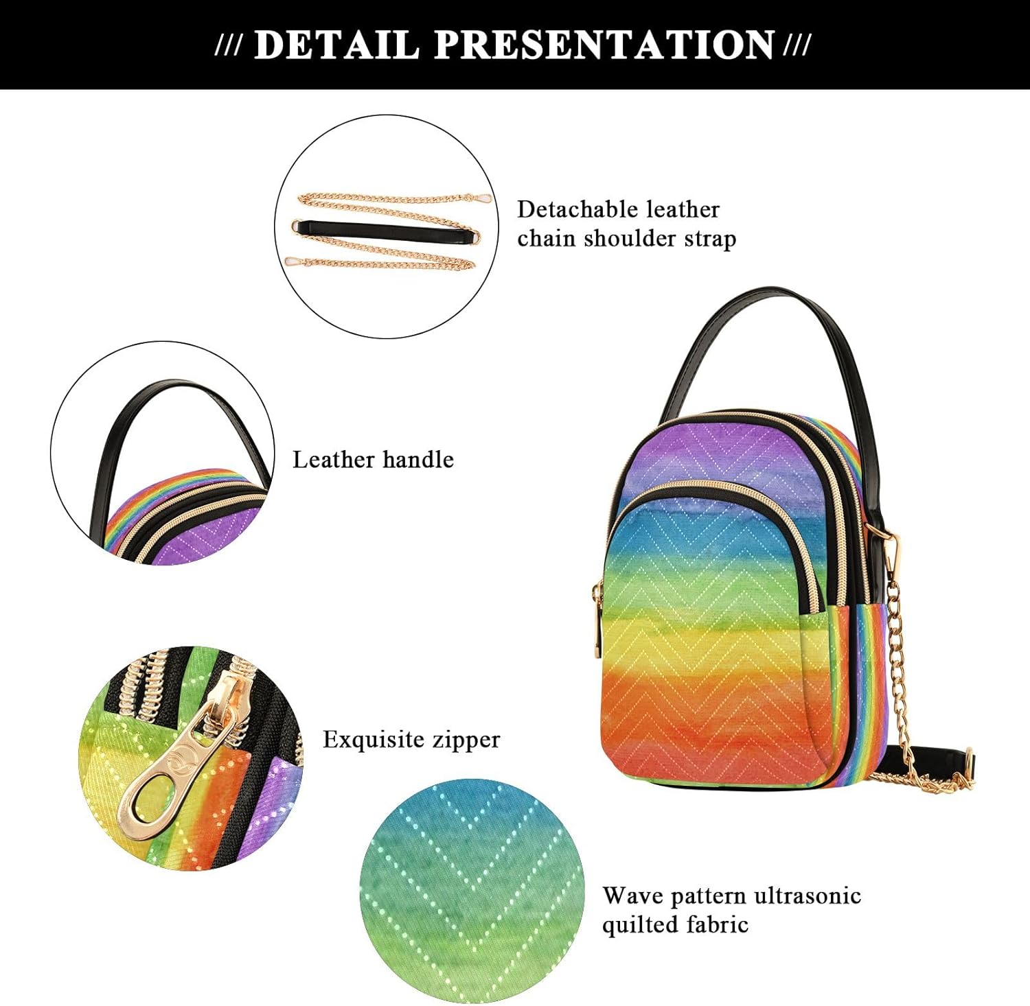 Unicorn Background with Rainbow Crossbody Handbags for Women Casual Leather Shoulder Phone Purse