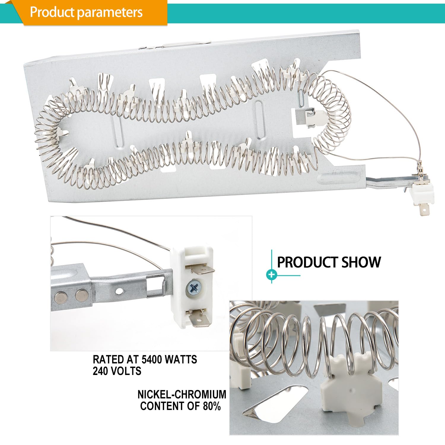 Elemento de calefacción para secadora Whirlpool WED75HEFW1 WED7500GW0 WED7500GC0 WED8127LC1 WED8127LW1 WED8300SE2 WED8300SW2 WED8500DC4 WED8500DW4 WED8888. 5HEFW1 WED85HEFC1