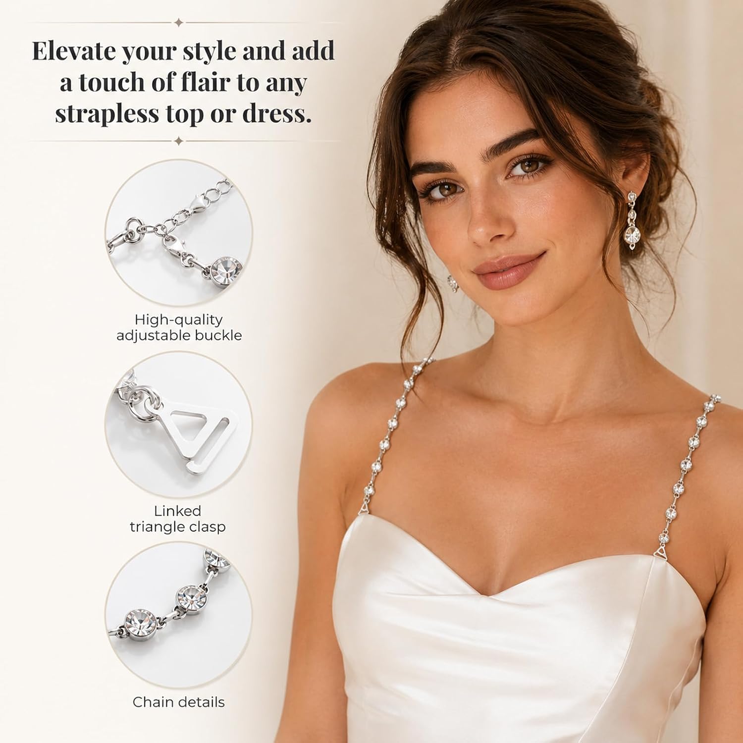1 Pair Rhinestone Bra Straps, Adjustable Sparkling Crystal Dress Straps for Strapless Dress Non-Slip Rhinestone Strap for Women Body Jewelry image 5