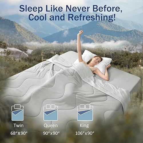 Miniatura 6 de Edredón frío para personas calurosas, sudores nocturnos, relleno, manta fría reversible, ligera y transpirable, de verano, 90 x 90 pulgadas,
