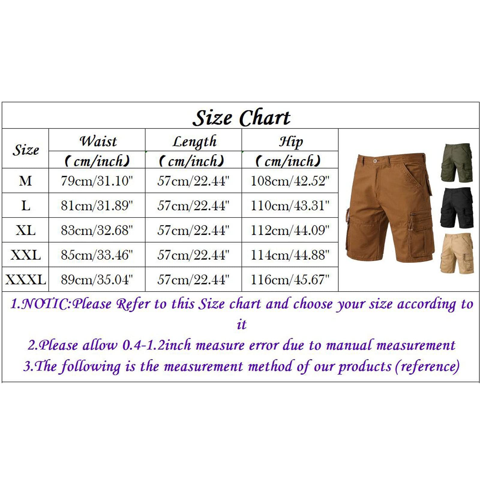 Bermuda Militaire Homme-Pantalon Court décontracté pour Hommes Couleur Unie décontracté Droit Court Bouton Poche Cargo Pantalon Confortable été Court