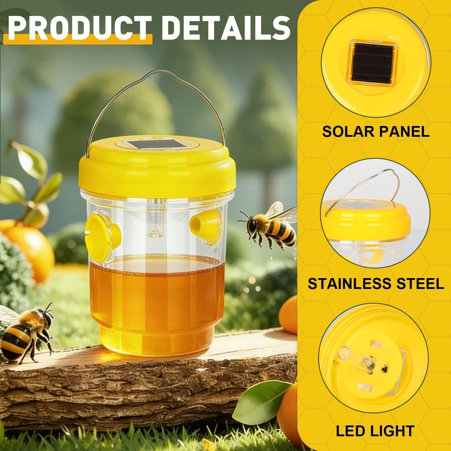 Piège Frelon Asiatique avec Lumière LED,4 Pièges Réutilisables à Double Entrée pour Guêpes et Frelons,Extérieur,Jardin et Balcon,sans Produits Chimiques