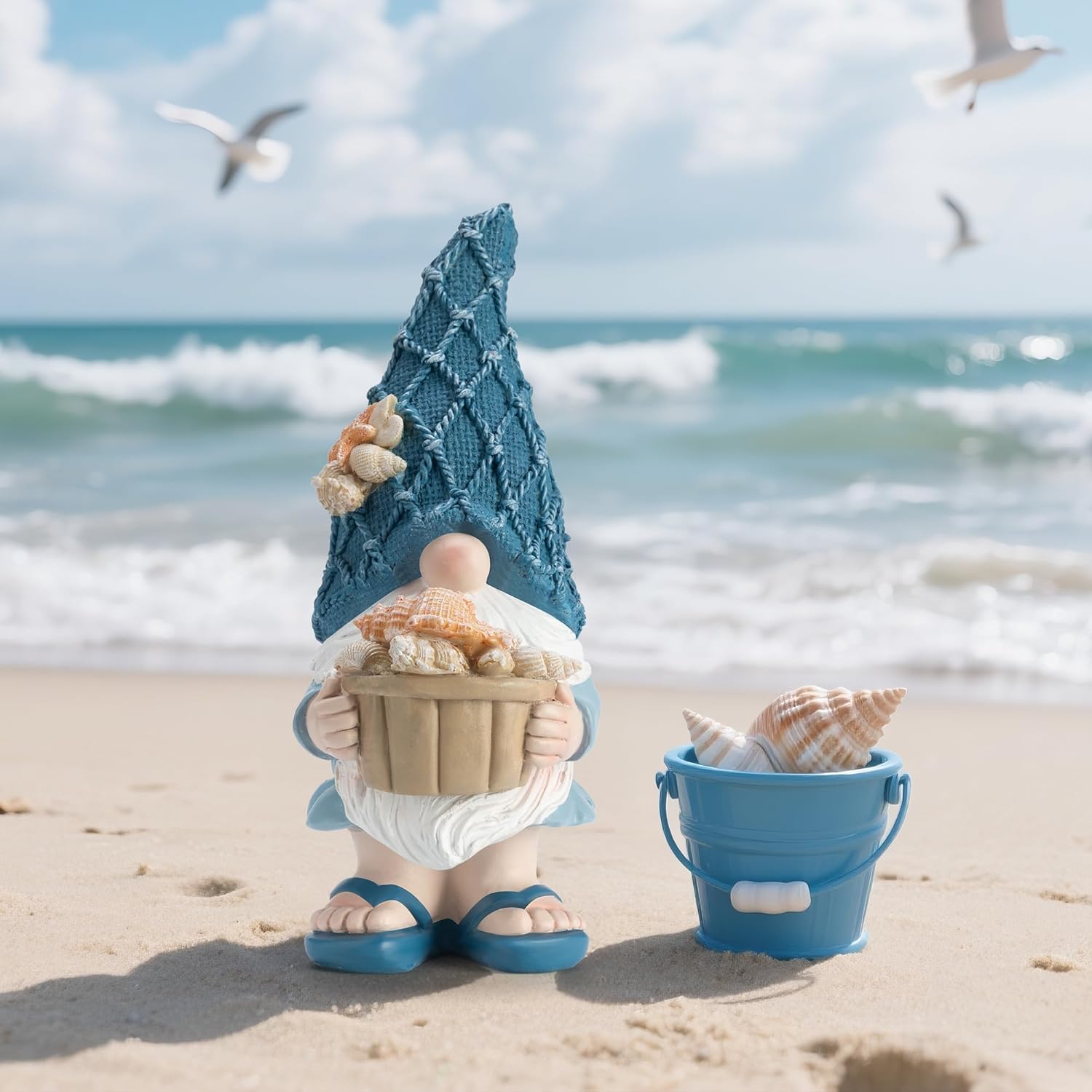 Etlemonde Beach Gnomes Statues,Ocean Gnomes,Nautical Themes Decoration,Beach, Gnome Holding a Bucket