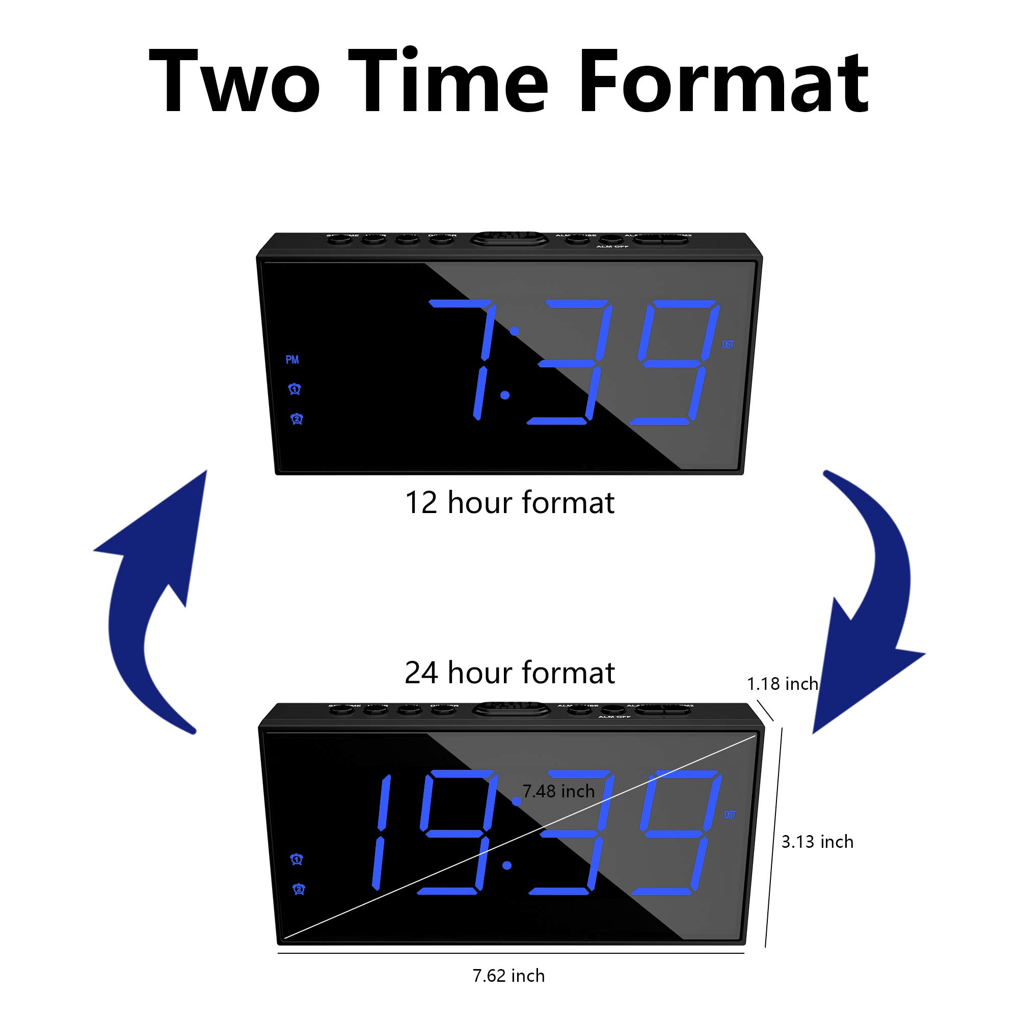 Digital Dual Alarm Clock for Bedroom, Large Display Bedside Clock with