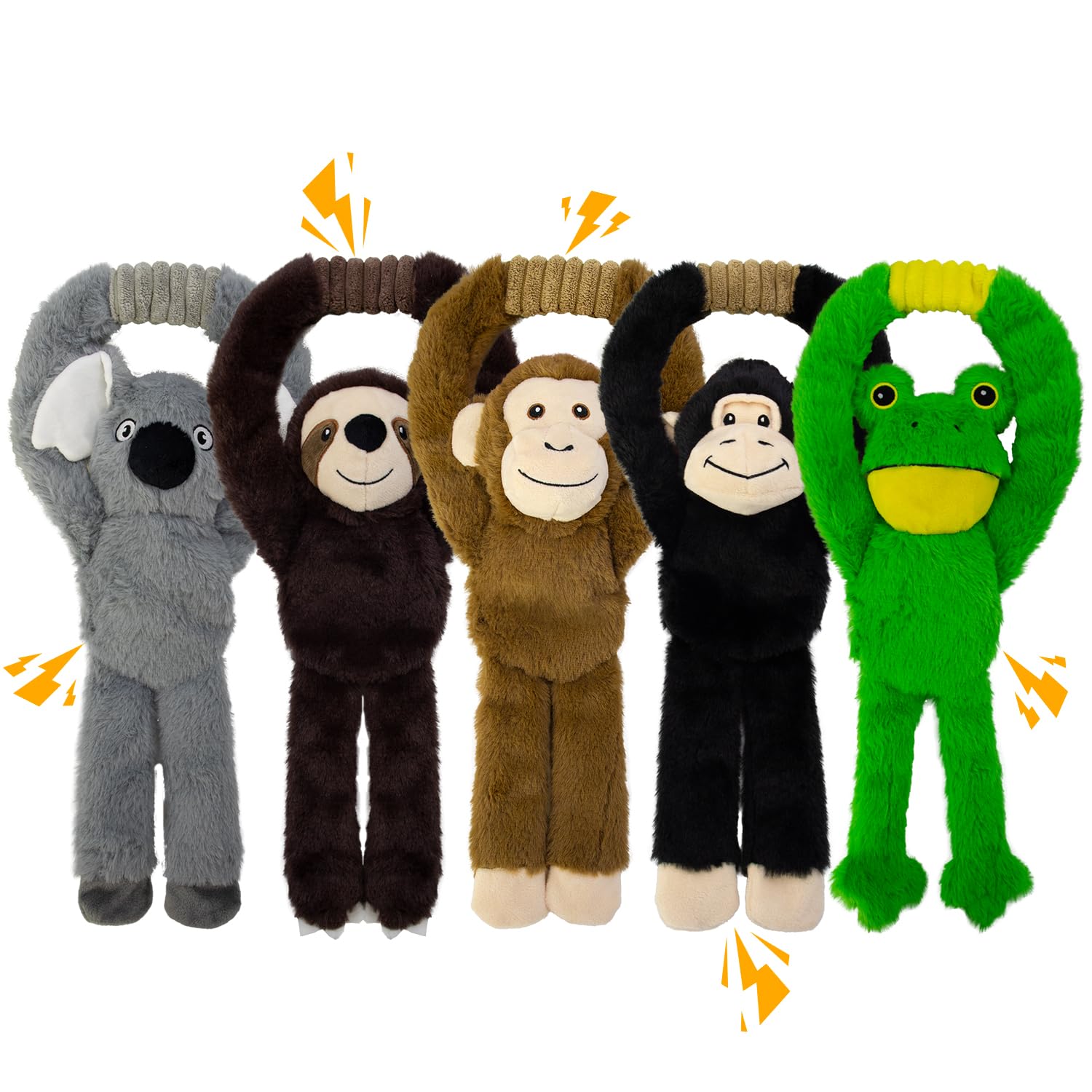 Chongqile No Stuffing 5-Pack Dog Toys Squeaky Plush with Crinkle to Keep Them Busy Pull-tab Toys for Tug