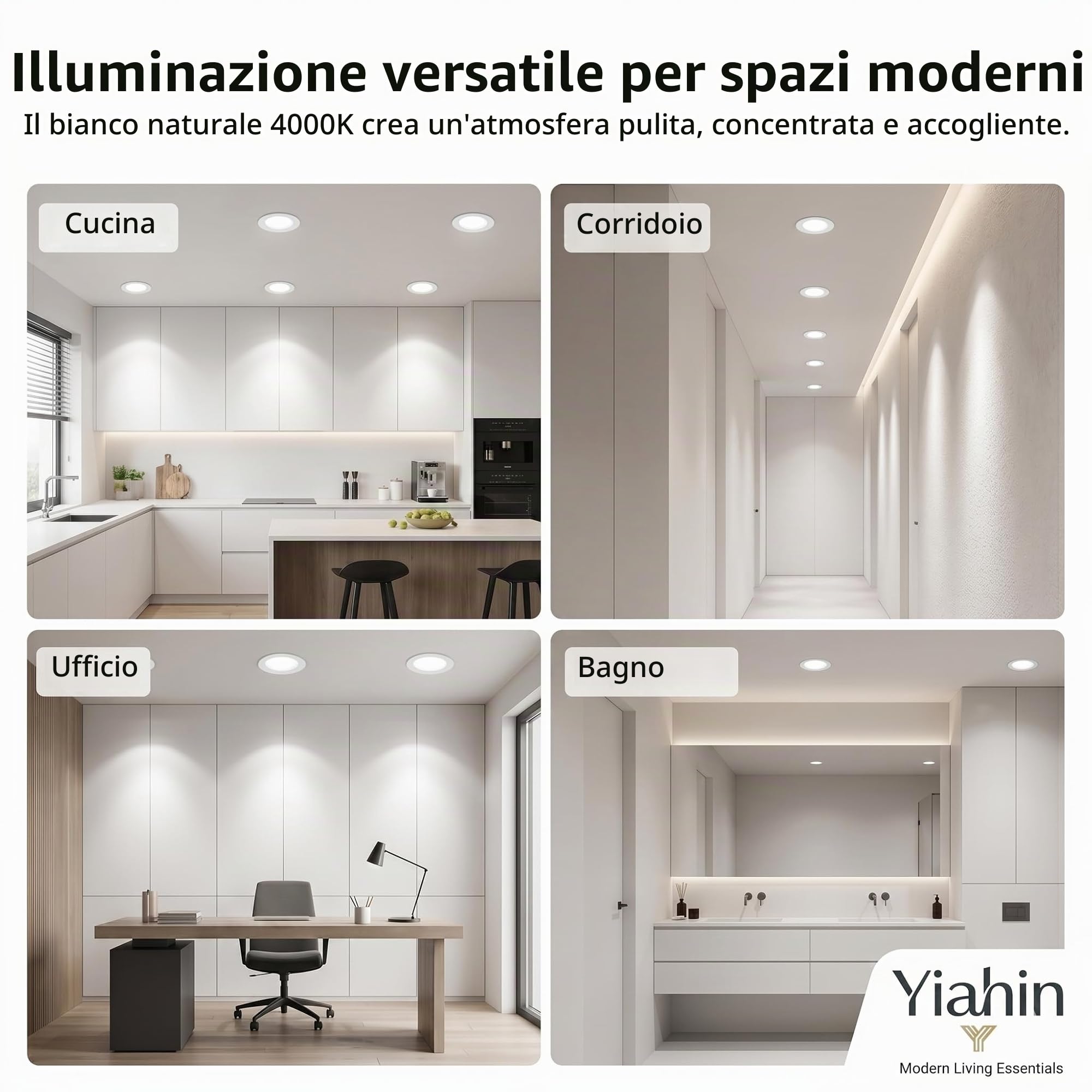 Kit 20 Pezzi Faretto LED da Incasso Ultrasottile 4W 339LM, Luce Bianco Naturale 4000K, Pannello da Soffitto in Plastica per Cartongesso, Anti-corrosione e Isolamento Sicuro, per Cucina Bagno Soggiorno