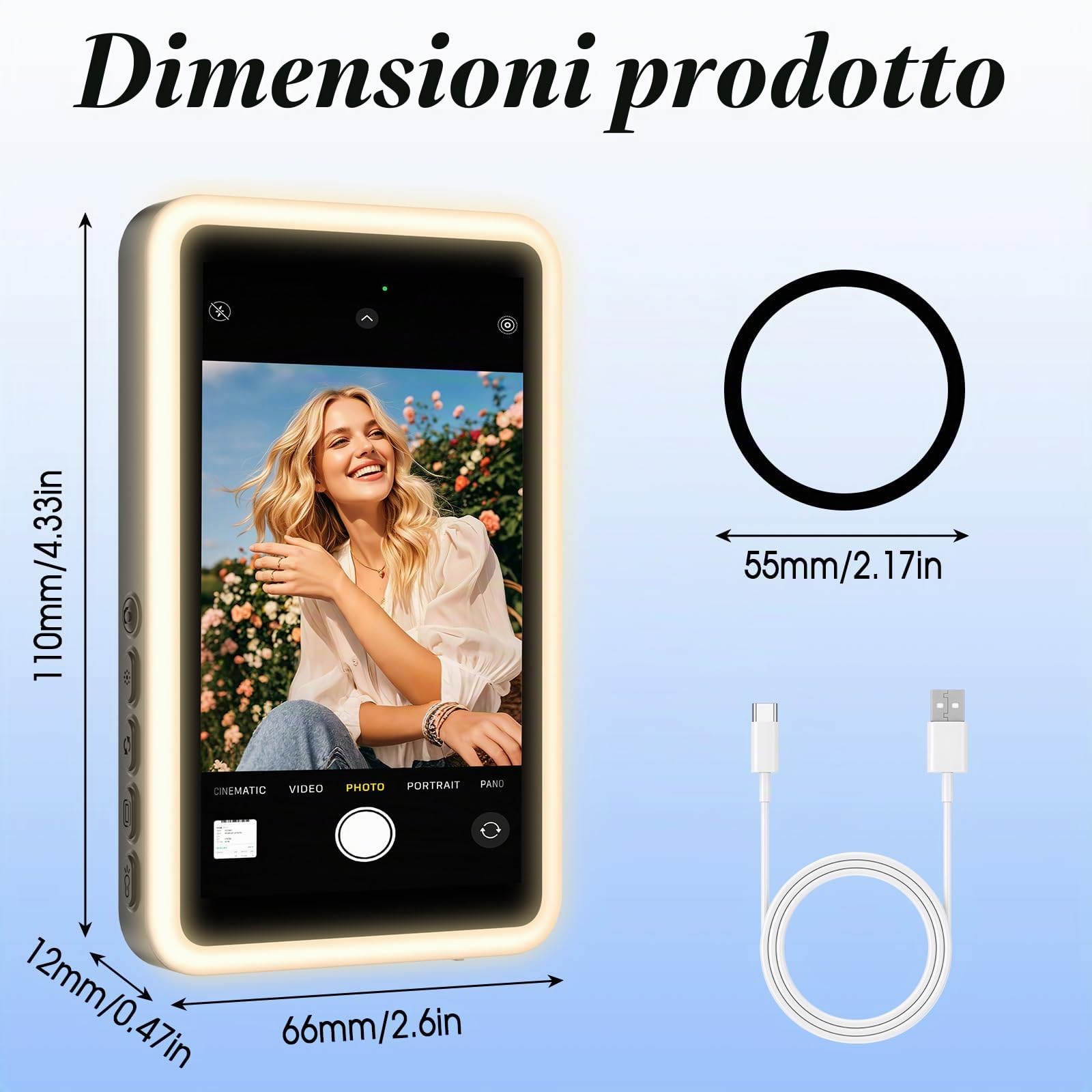 Schermo per Selfie Phone, Nero Magnetico Telefono Vlog Schermo