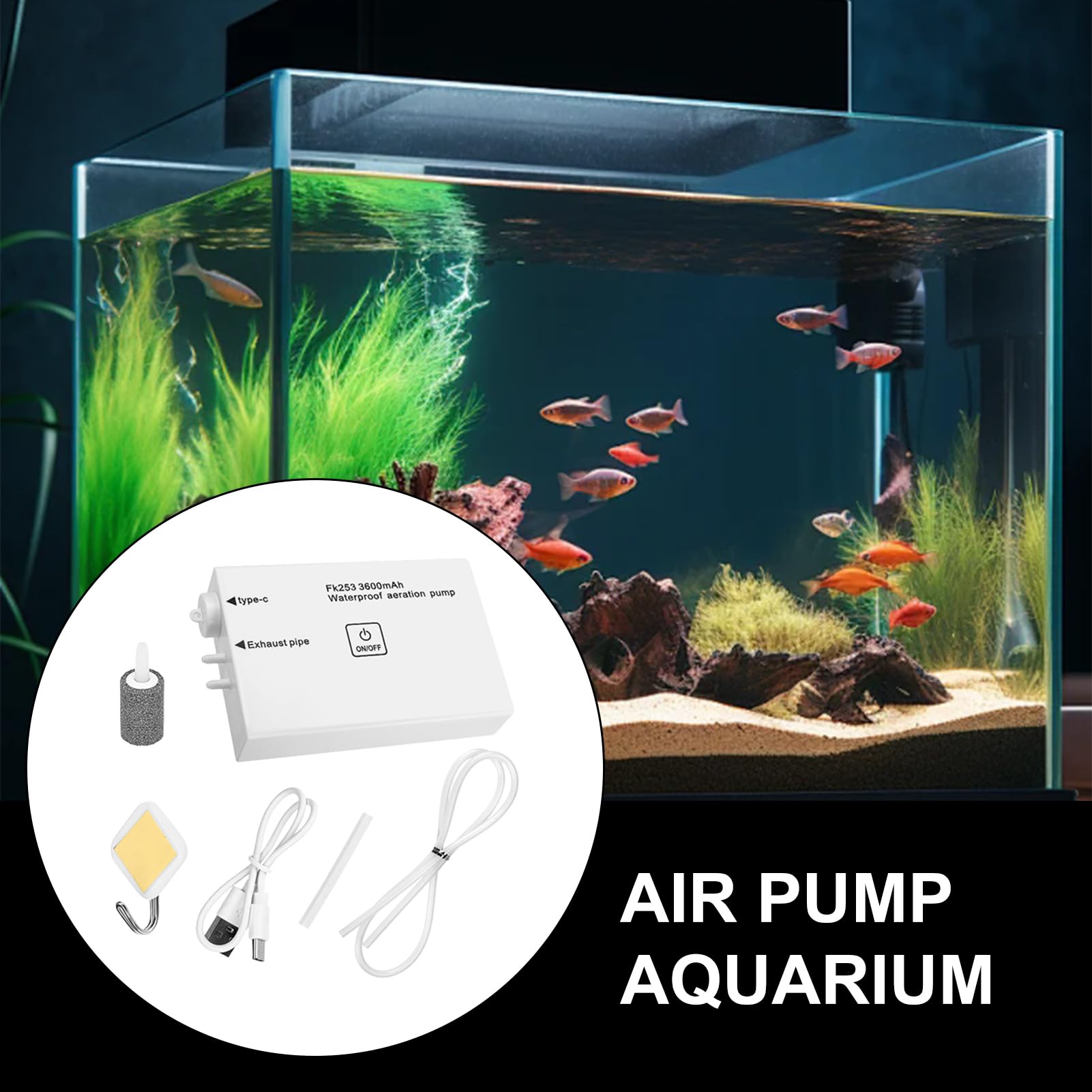 Bomba De Aire para Acuario Burbujeador Ajustable Silencioso con USB para | Aerador para Estanques Piscinas Plantas Hidropónicas Interior Exterior