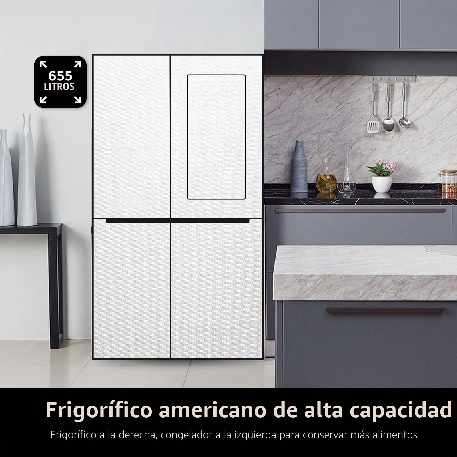 LG GSVV80PYLL Frigorífico americano, 655 litros, No Frost, Plateado, Clase Energética E