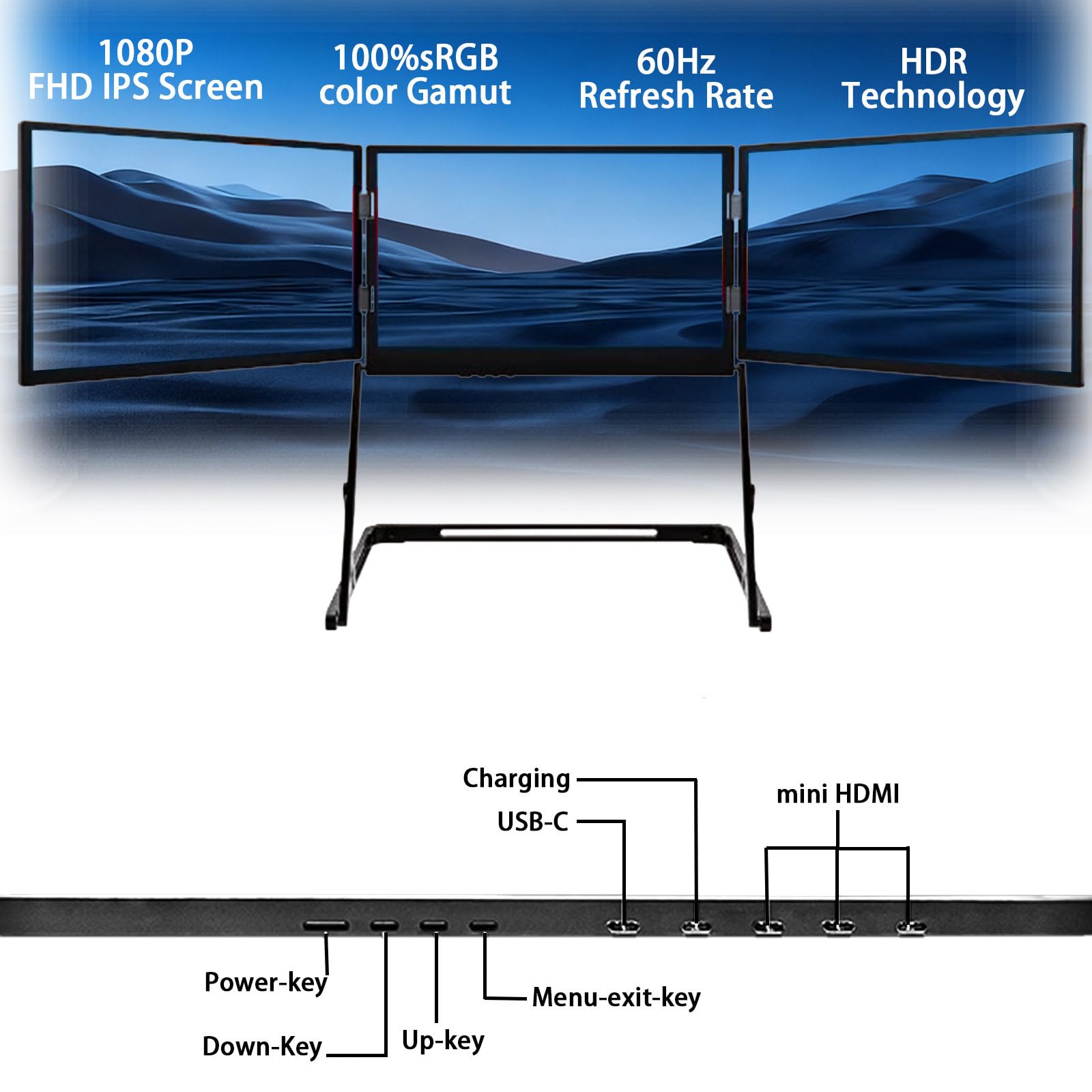 Triplo Schermo PC Portatile, Doppio Monitor, Aura Display, Schermo Portatile 15,6 Pollici, produttività Aumentata per programmatori e Designer