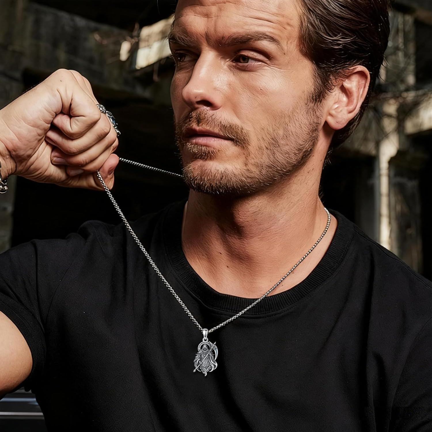 PELOVNY Santa Muerte Necklace 925 Sterling Silver Saint Holy Death Grim Reaper Necklace Halloween Jewelry Christmas Birthday Gifts for Men Women