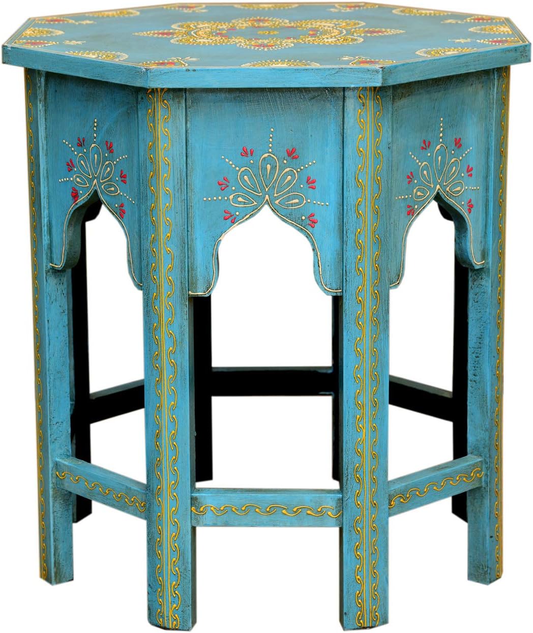 Casa Moro Oriental Coffee Table Moroccan Side Table Saada Blue XL Height 53 Diameter 48 cm Hand-Painted Handmade Flower Stool Vintage Table MA32-47-C-XL