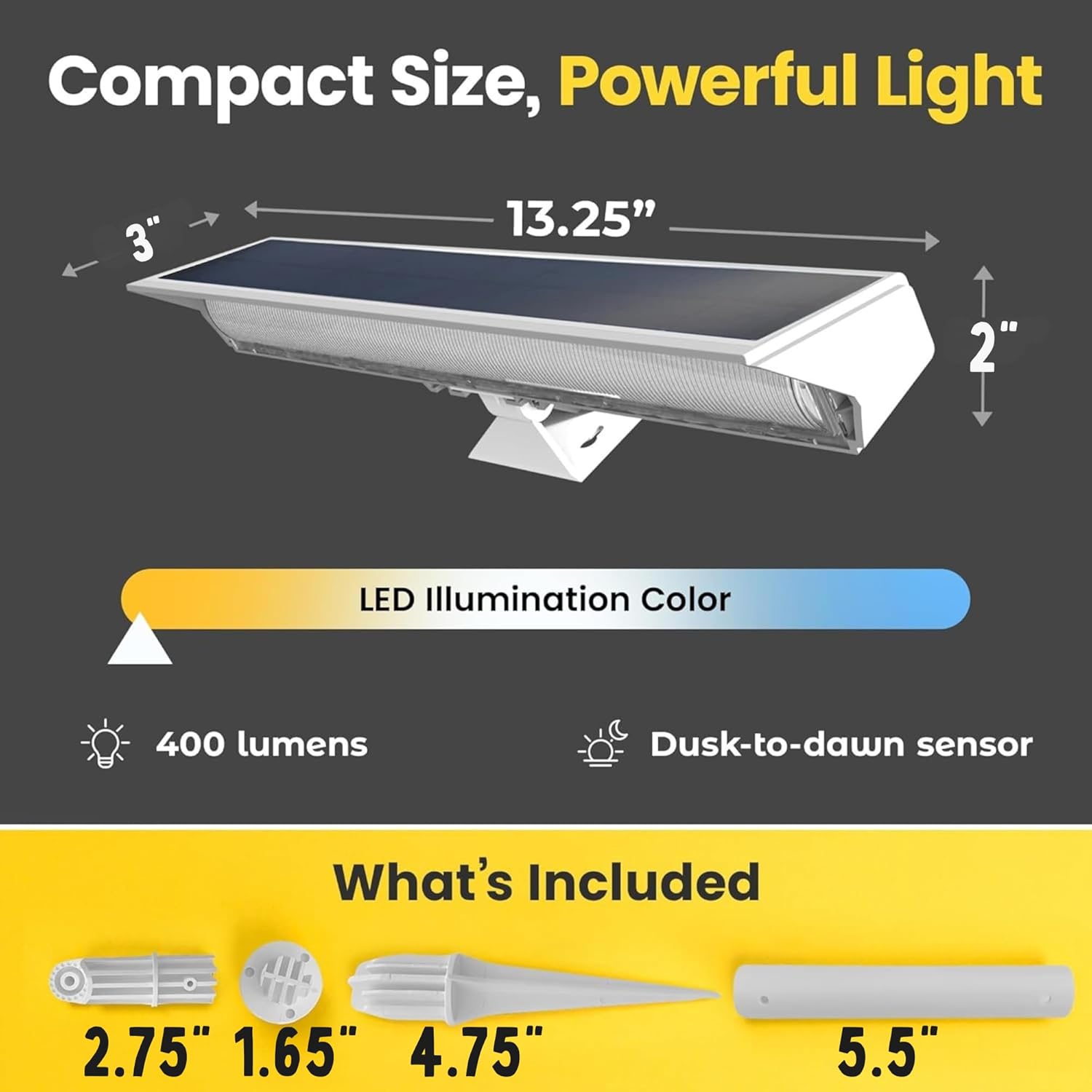 Brighticonic Solar Sign Lights Outdoor White – LED Solar Sign Light for House Numbers & Real Estate Signs – 13" Warm White Floodlight, IP65 Waterproof, Dusk to Dawn Solar Mailbox Light - Image 2