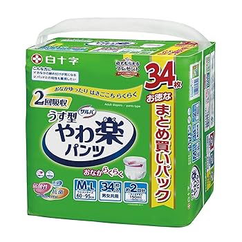 Amazon | サルバ 白十字 パンツタイプ やわ楽 M~L 2回 34枚 大