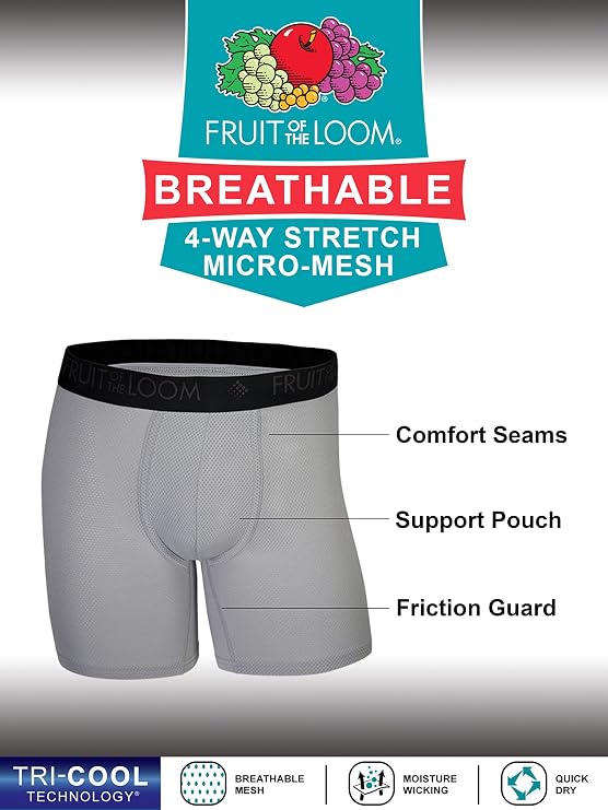 Fruit of the Loom Men's 3pk Breathable Lightweight Micro-mesh Boxer Brief
