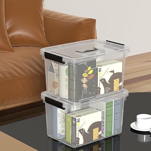 Miniatura 8 de Quickquick - Contenedor de plástico de 12 cuartos de galón con asa, caja de cierre transparente con tapas, 4 paquetes