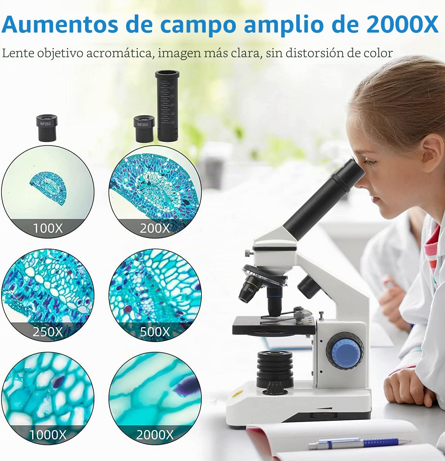 SWIFT Microscopio SS121 100X-2000X para niños estudiantes adultos, con adaptador de teléfono, microscopios potentes para laboratorio escolar, educación de investigación científica biológica