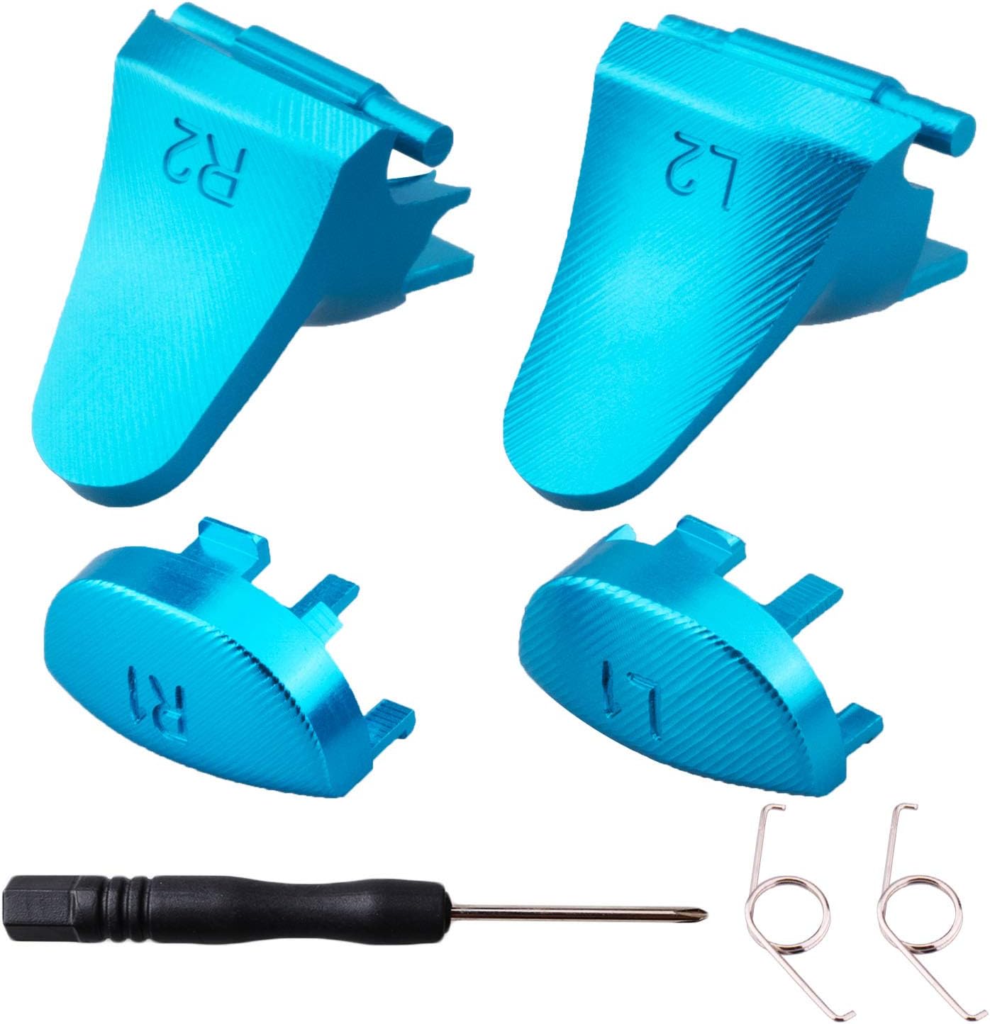 YoRHa Metal Aluminum Replacement Repair Customizing L1 L2 & R1 R2 Trigger Button Extender (Blue) for PS4/Slim/PRO Controller with Screwdriver