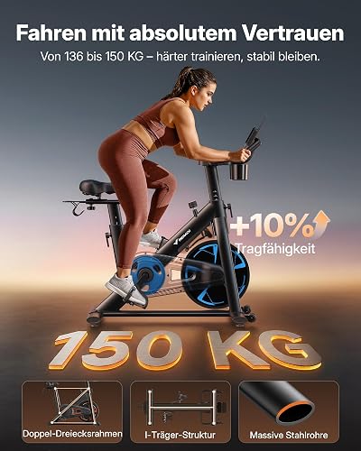 MERACH Heimtrainer Fahrrad mit Magnetischem Widerstand, Leises Hometrainer Fahrrad mit Verbesserter Stoßdämpfender Luftkissensattel, Eigener App, Stabiler H-Rahmen für besseren Halt, Bis 150KG - 2
