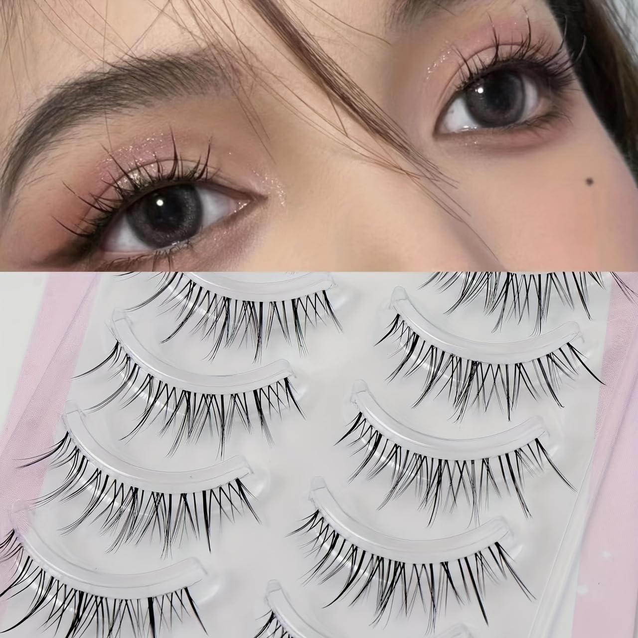 5 pairs of angel eyes 1762 3D Natural Look Transparent Stem Curled Winged Lashes Cosplay Anime Lashes Manga