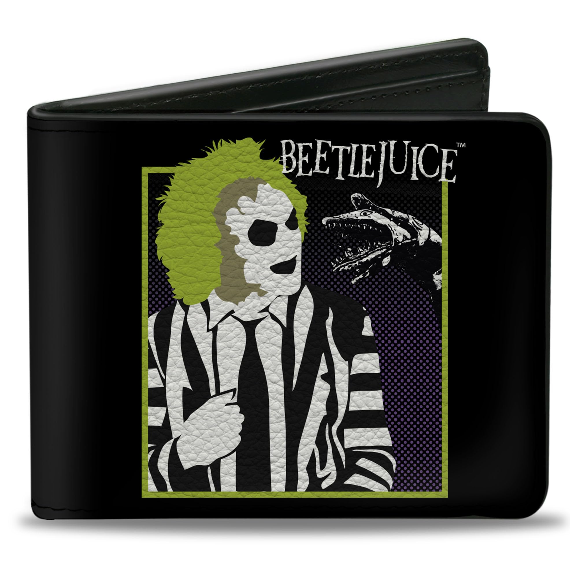 Warner Bros. Horror Movies Wallet, Bifold, Beetlejuice and Sandworm Pose with Title Logo Black, Vegan Leather