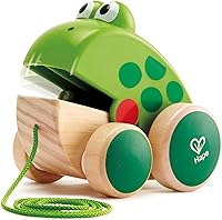 Hape Wooden Frog Pull-Along Toy - Fly-Eating Toddler Walker with Moving Mouth, Encourages Crawling & Walking 12M+