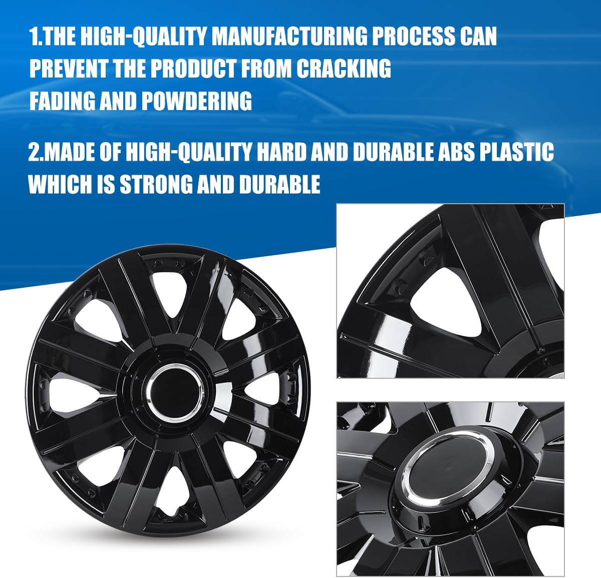 Winjet 14" Hubcaps for Toyota Corolla Hyundai Accent Mitsubishi Mirage/G4/Lancer Nissan Sentra Sedan Honda Civic Chevrolet Aveo Hatchback/Sedan Ford Focus Toyota Echo Wheel Covers(Black Lacquer)