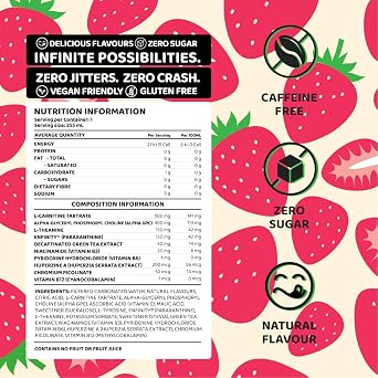 EHP Labs OxyShred Infinity Caffeine Free Energy Drink - Sugar Free Energy Drinks with L Theanine & Vitamins for Clean Energy, Focus & Mood Support - Zero Calories, Zero Carbs. Strawberry 12 Pack