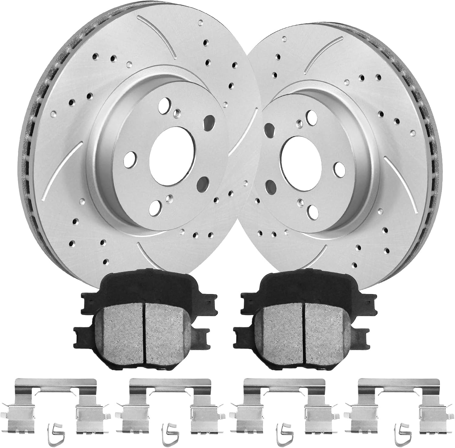 Front Brake Pads And Rotors Kit Compatible With 2005-2010 Scion tC, 2000-2005 Toyota Celica, 31270 D817-7691 Automotive Replacement Brake Kits Geomet Drilled And Slotted Rotors 275mm(10.8in)