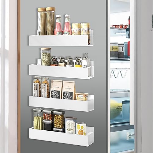 Miniatura 3 de HETMI Paquete de 4 organizadores magnéticos blancos para especias para refrigerador, organizador magnético extraíble para especias para refrigerador