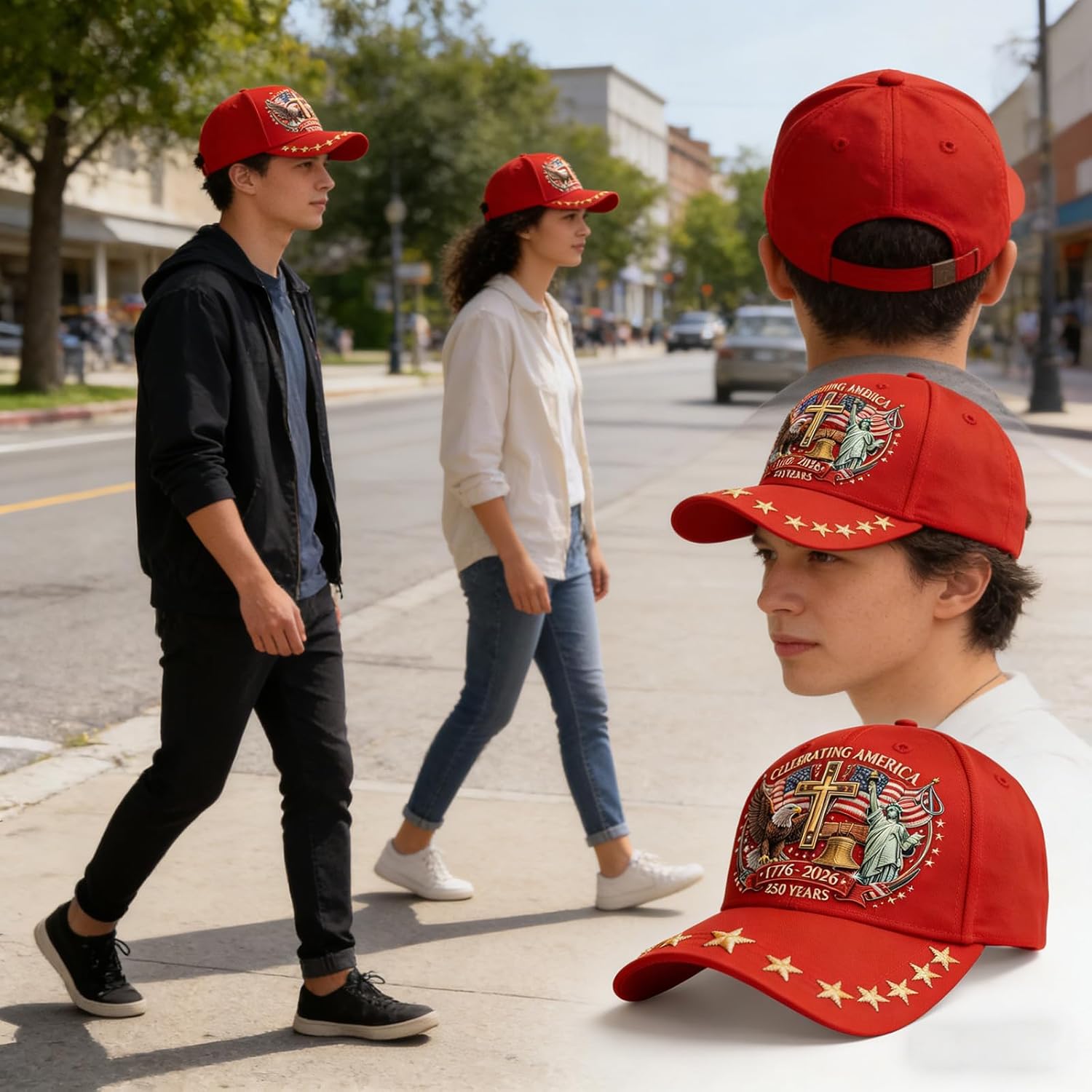 Eagle & Liberty & Cross,US 250th Anniversary Celebration Casual Hat,United States 250th Anniversary Hat - Image 6