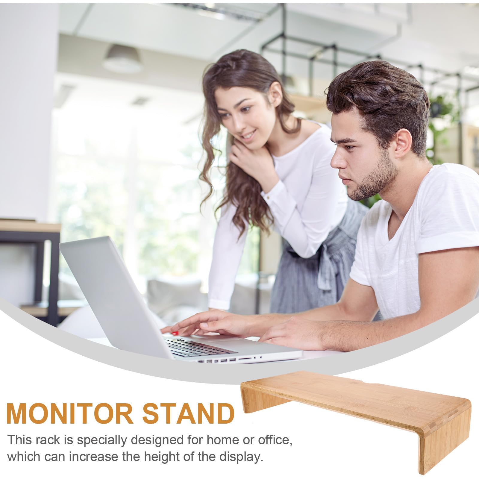 Supporto per Monitor in bambù per Ufficio e Casa, Rialzo per Schermo Computer, Design Semplice e Rustico per Postura Confortevole e Benessere Visivo