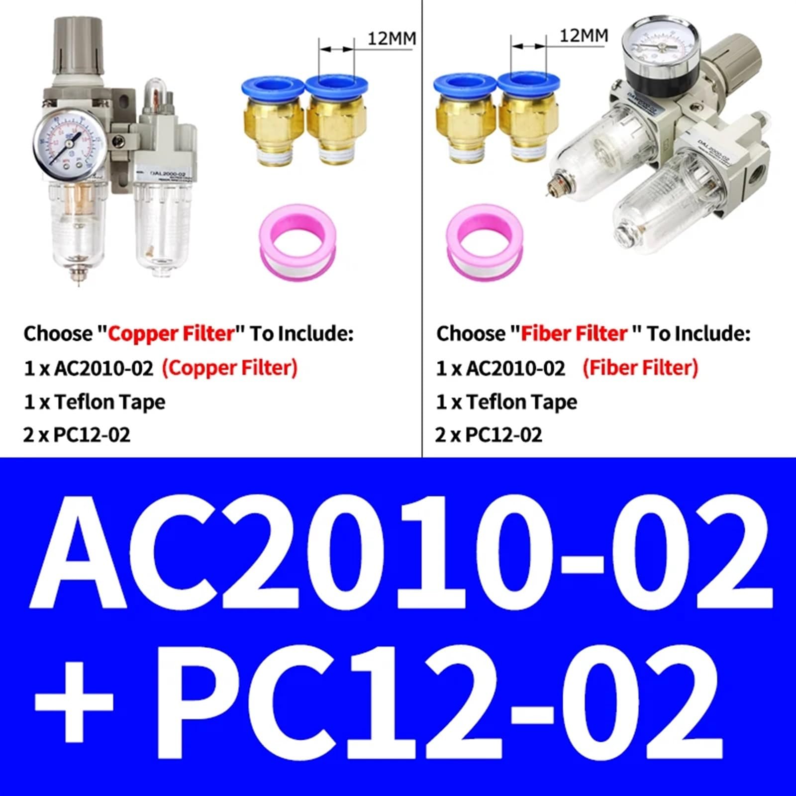 Régulateur de pression pneumatique, séparateur d'eau et d'huile, compresseur de Drainage manuel, filtre à Air, humidité, AC2010-02, AC3010-03, AC4010-04(Ac2010-02 Pc12-02,Fiber Filter)